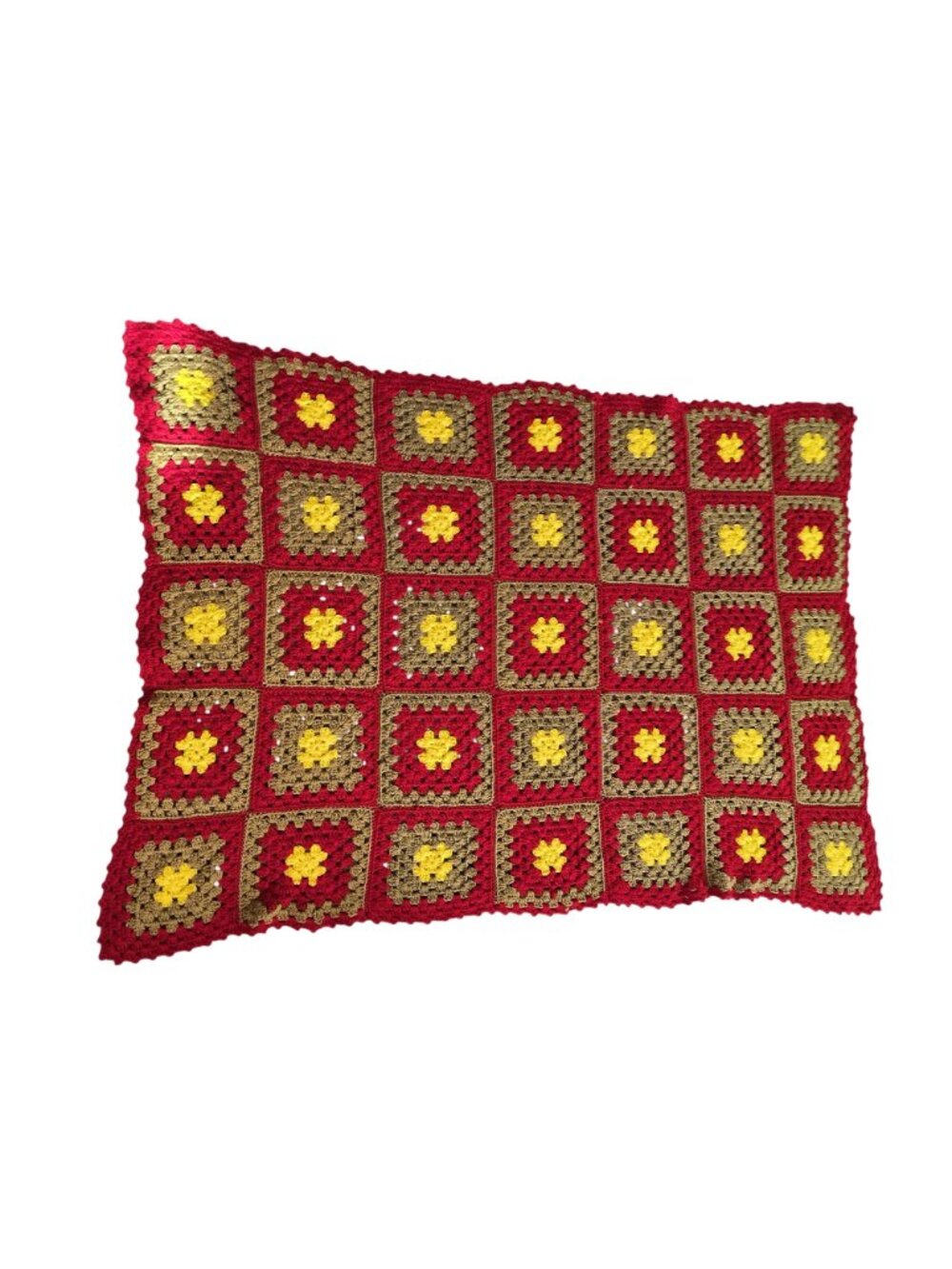 Handmade Granny Square Blanket Crochet Red Yellow Brown 55" X 37" Fall - Picture 2 of 4
